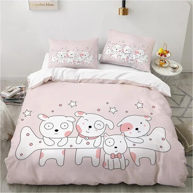 Cute Cartoon Animals Pink Toddler Funny Cat Comfortable Duvet Quilt Cover Pillowcase Bedding Set Bedroom Decoration Home Textile