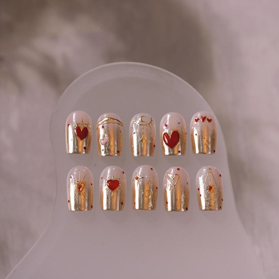 Totem Geometric Symbols Star Moon Nail Art Stickers 5D Gold-embossed Self Adhesive Nails Sticker Luxury Red Gemstone Nail Decals