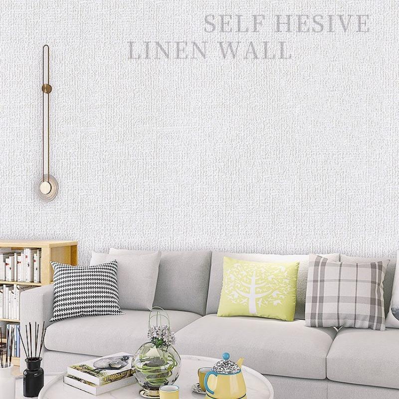 10 Meters / Roll 3D Self-adhesive Thicken Waterproof Wallpaper Linen Textured Pure Color Home Decorative Refurbished Sticker