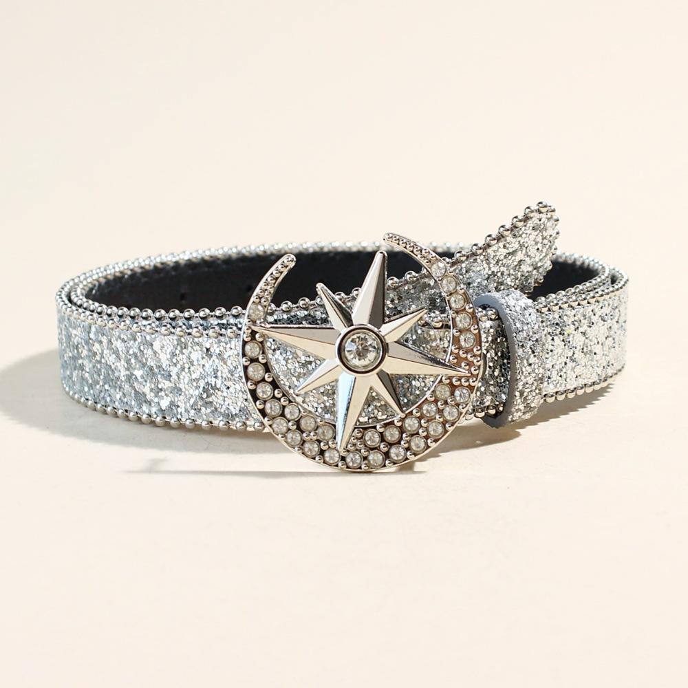 Rhinestone Snap Buckle Belt Women'S Style Belt Decoration Personality Sequined Jeans Belt Design