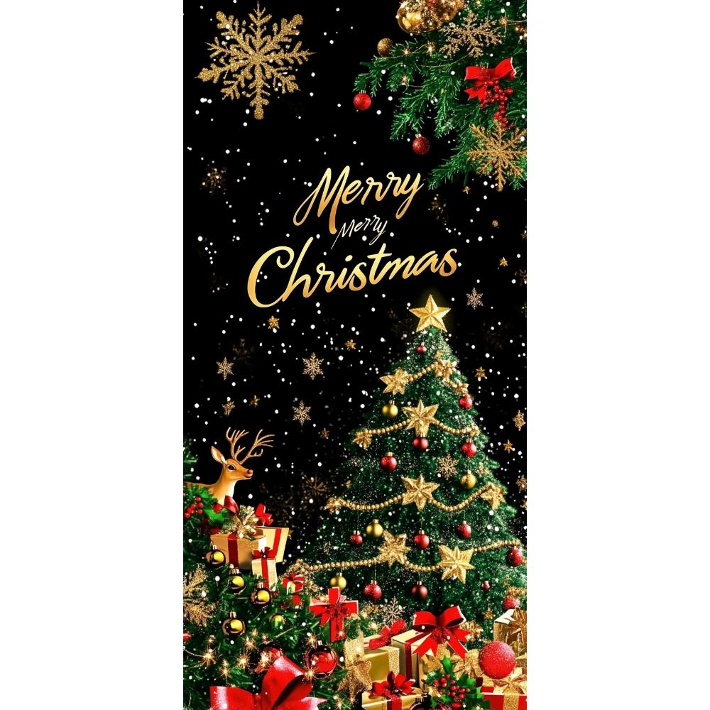 Frohe Weihnachten Türabdeckung mit Glitzer Weihnachtsbaum Schneeflocken Geschenkbox Auskleidungen für Weihnachts-Türen Innen Außen Garten Große Dekorationen