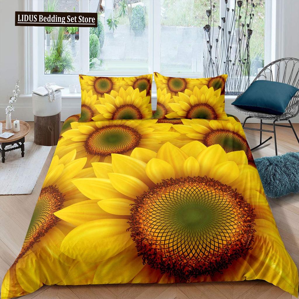Vintage Sonnenblumen Bettbezug Set Buchstaben Bettwäsche Set Buchstaben Und Sonnenblumen Gedruckt Retro Mädchen Queen Size 2/3tlg. Bettdeckenbezug