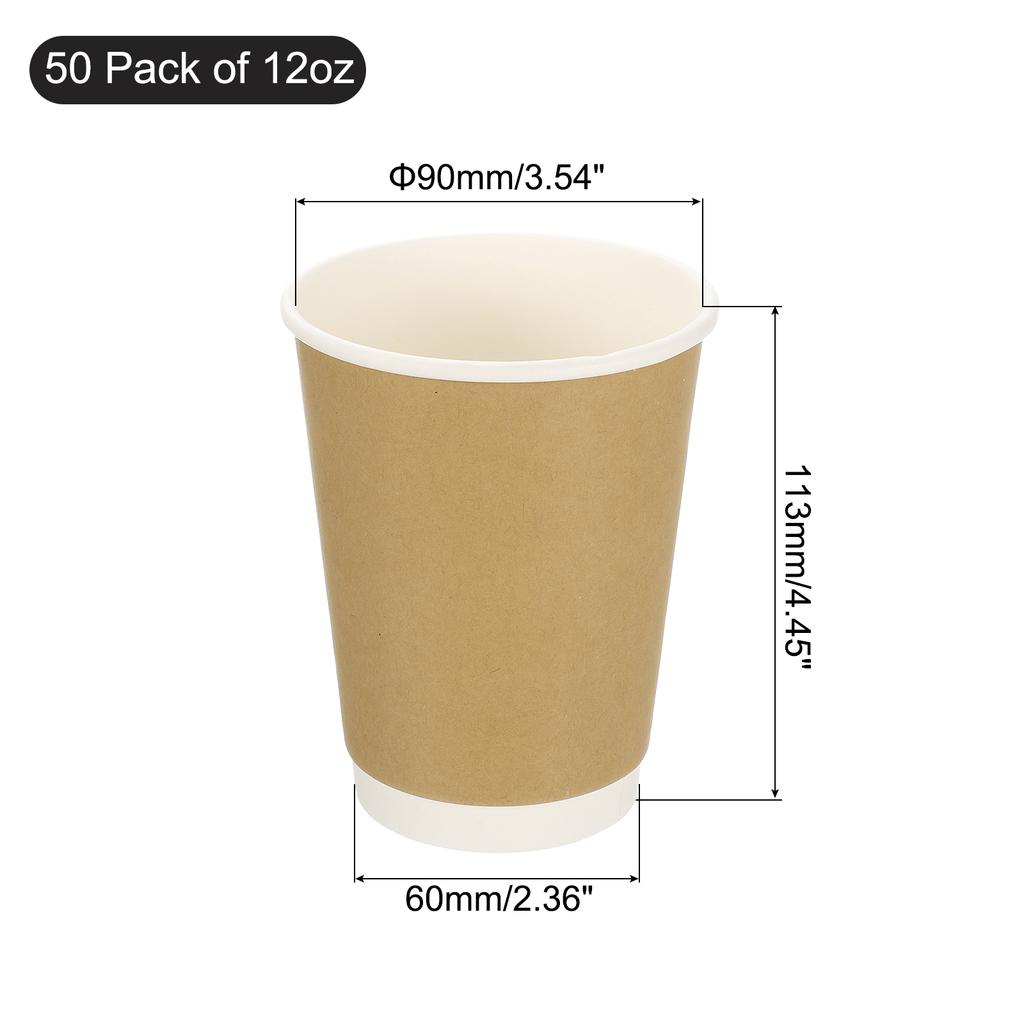 50pcs Disposable Kraft Paper Coffee Cups 270ml-700ml Double-Layer Hot/Cold Cups for Water Milk Juice for Party Picnic Travel