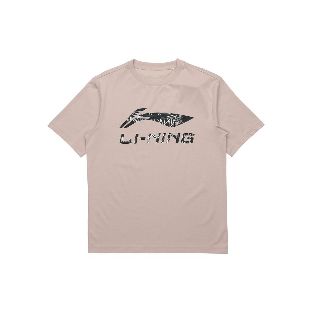 Li-Ning Sport Fashion Series Logo Print Round Neck Cultural Short Sleeve T-Shirt Drop Shoulder Men Tops Light-Purple AHSR543-4