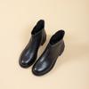 Leather Black Short Boots Women's Coarse Heel Soft Sole Autumn and Winter Fashion Single Boots Casual Martin Boots Versatile Medium Heel Skinny Boots
