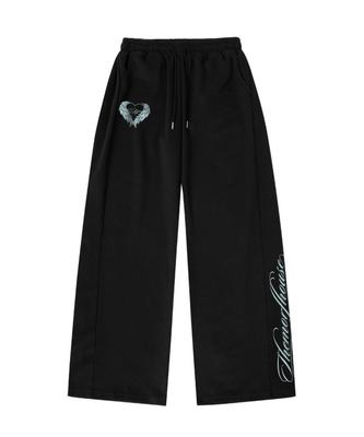 Deomopeuhauseu Wing Morf Lettering Side Pleat Wide Sweatpants Black