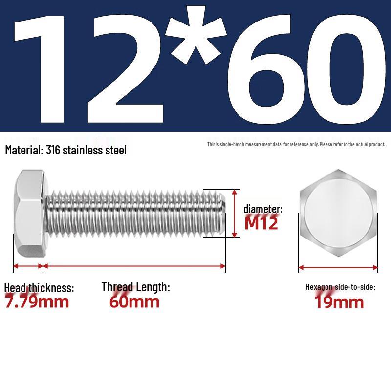 Langsaizepo 316 Stainless Steel Hex Bolts