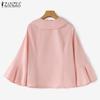ZANZEA Damen Herbst Revers 3/4 Ärmel Patchwork Rüschen Hemden