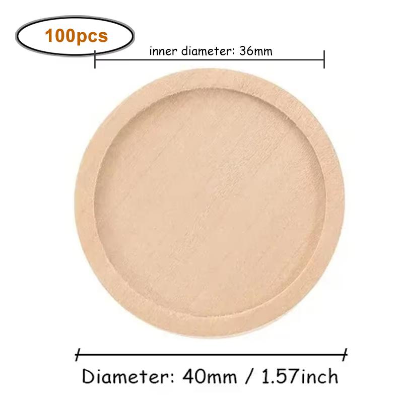 100pcs/lot 25-40mm Round Wood Pendant Trays Circle Wood Panels for Painting Round Canvas Boards, Unfinished Wooden Trays