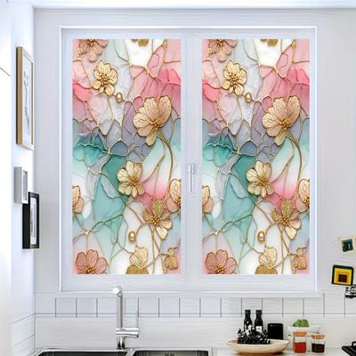 Floral Window Privacy Film Removable Static Cling Privacy Protection Film Decorative Waterproof Window Film for Home Bathroom Kitchen