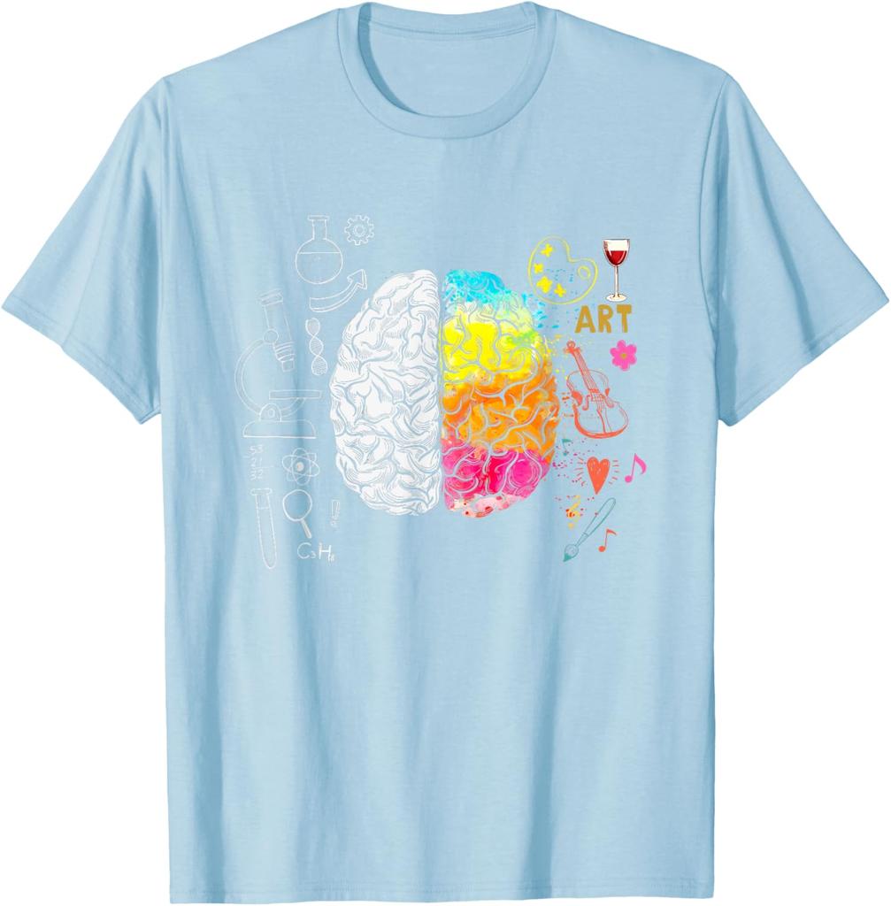 Art Versus Science Brain Split Colorful Graphic Tee Shirt Men Women Student Teacher Casual T-Shirt