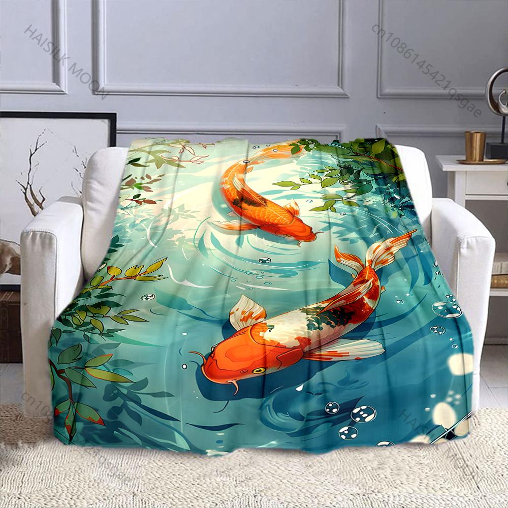 Multiple sizes Koi swimming in water  Print Blanket Warm Soft Suitable for All Seasons for Home Sofa Travel Camping Picnics RV