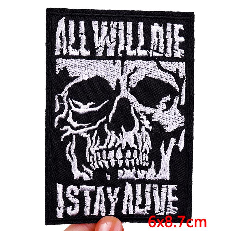 Horror Skull Patch Punk /Letter Embroidered Sew Patch Jackets Backpack Diy Iron On Patches For Clothing Ironing /Stickers 