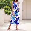 Women's Summer Casual Fashion Floral Print Sleeveless Button Casual Long Dress