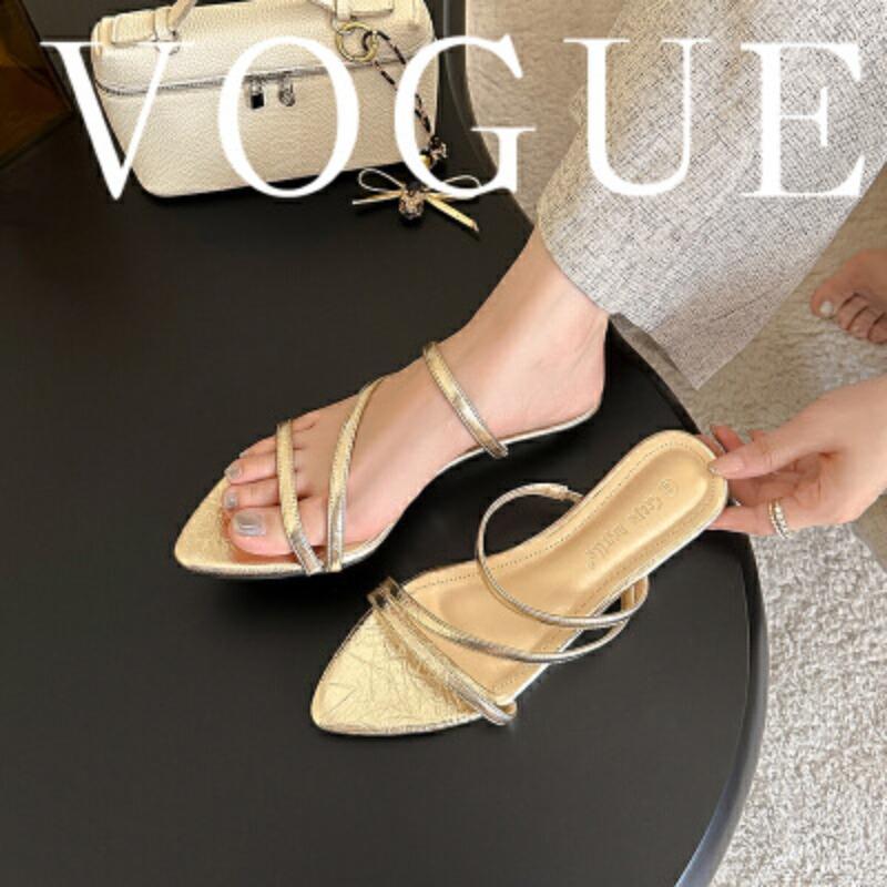 

Two cool slippers with skirts, temperament pointed toes, thin straps, and cool slippers for women in summer 40 серебряный