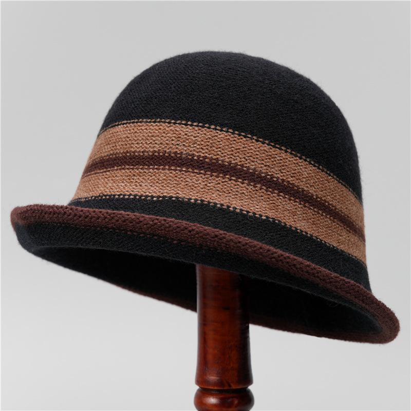 Dome Knitted Bucket Hat Women'S Tide Casual Versatile Mother Crimped Basin Hat Shows Small Face