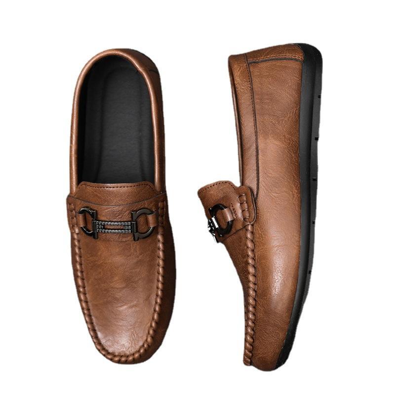 British Boys' Men'S Shoes Soft Sole Leather Surface Men'S Loafer Beanie Shoes Men'S Platform Summer Spirit Guy Dress Wear-Resistant