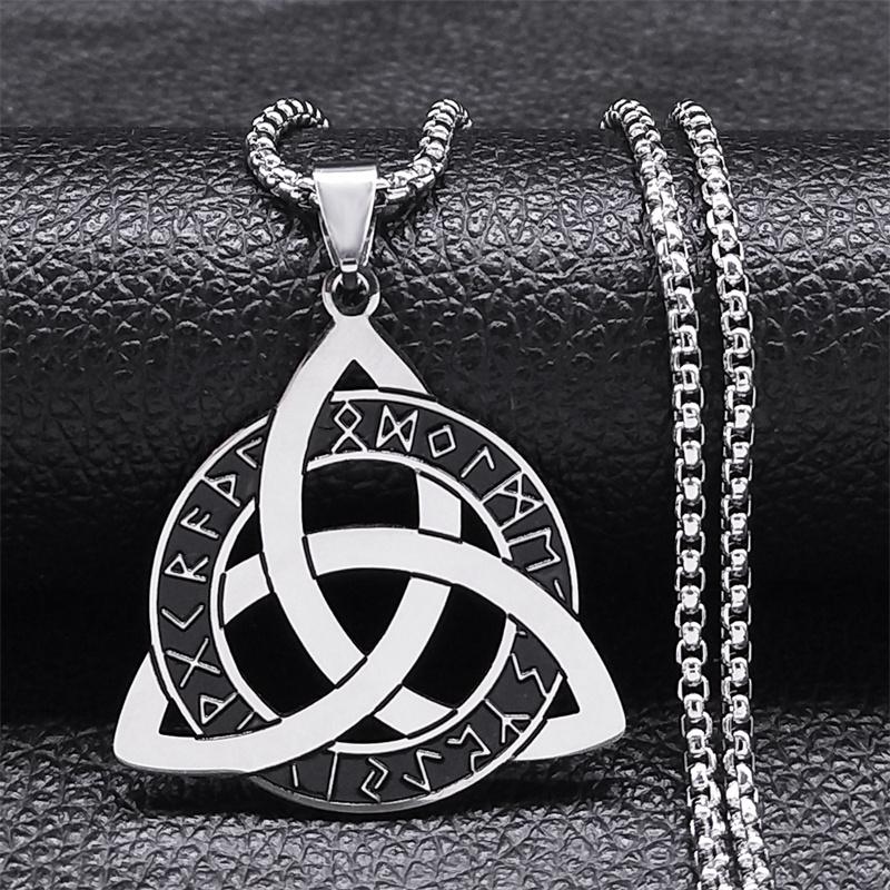 Odin Norse Amulet Rune Trinity Knot Necklace Stainless Steel Wicca Tree of Life Necklaces Jewelry Nudo De Bruja Collar