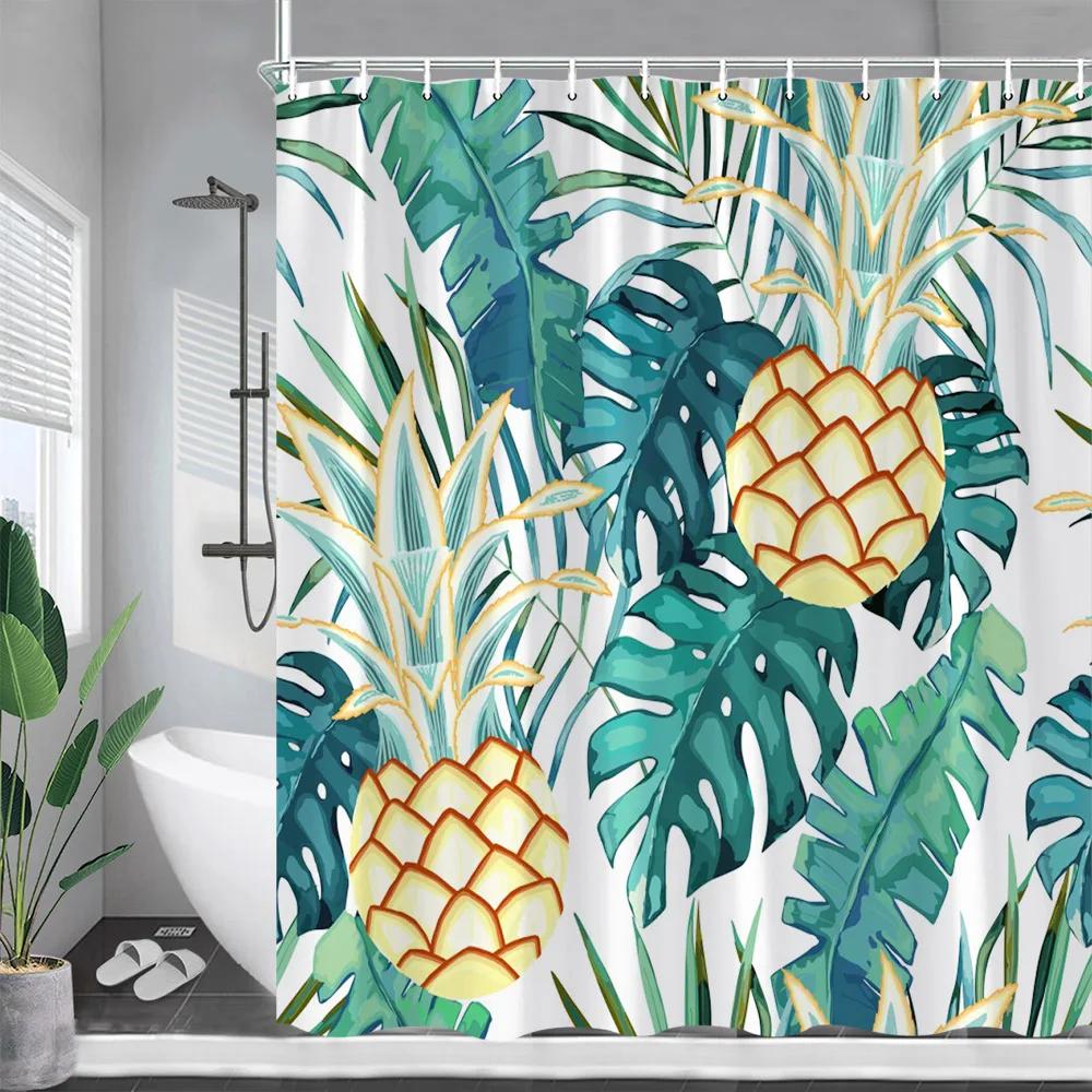 Cartoons Fruit Cherry Shower Curtain Cherries Green Leaf Printing Curtains Waterproof Polyester Bathroom Decor Wall Decoration