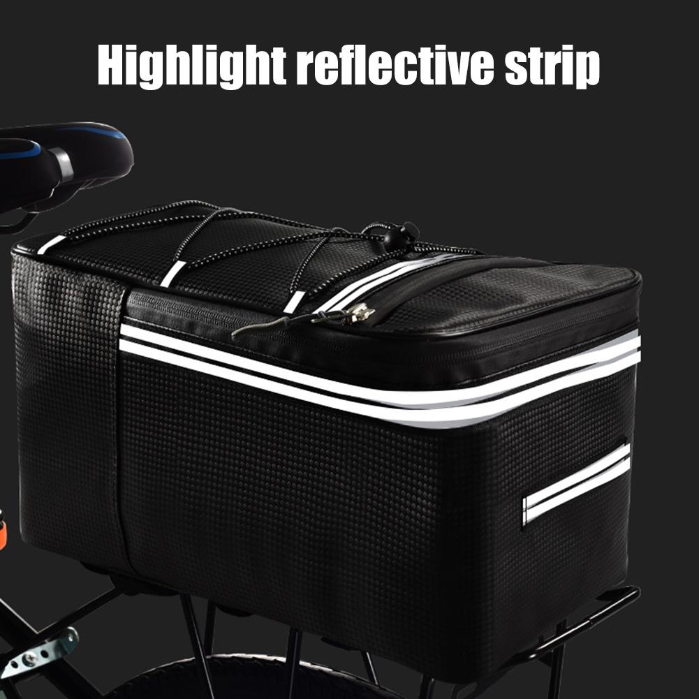 15L Mountain Bike Tail Bag with Reflective Stripes&Zipper Bike Rear Seat Cargo Bag Multi Pocket Elastic Strap for Outdoor Travel