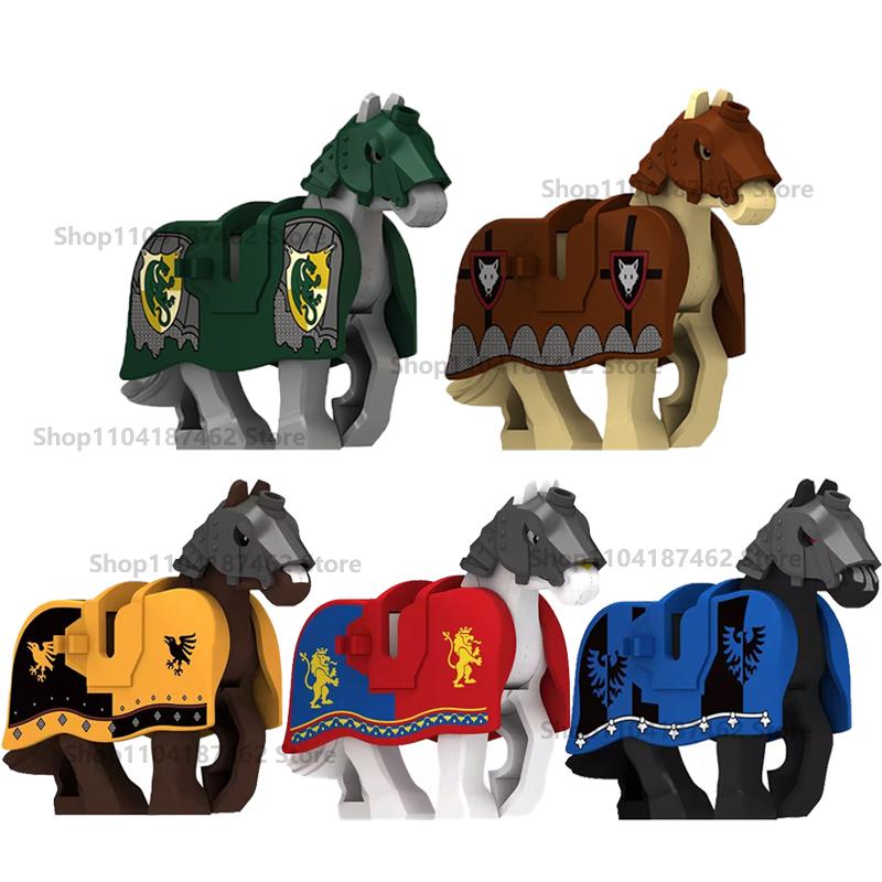 MOC Medieval Figure Mount Building Blocks Roman Wolf Warrior Infantry Lion Heart King Castle Knights Armored War Horse Brick Toy