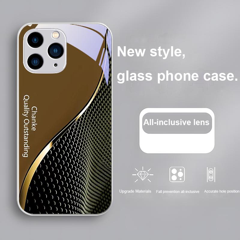 Quality Outstanding Chanke for Iphone 15 14 13 12 11 Pro Max X XS XR 7 8 Plus 2020 2022 SE Black Tempered Glass Phone Case