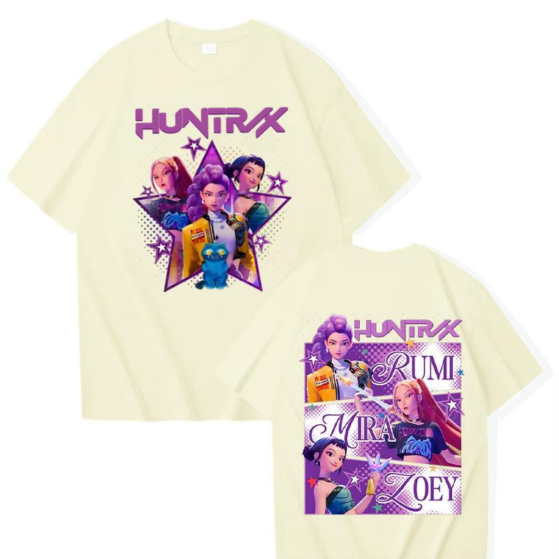 KPop Demon Hunters Printed T-shirt Casual Round Neck Top Short Sleeved Shirt 5989