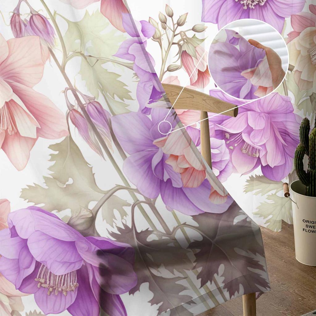 Spring Flowers Watercolor Countryside Sheer Curtains Modern Gauze Curtain for Living Room Bedroom Voile Yarn Curtains