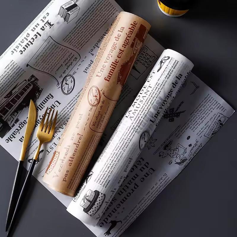 Carta Oleata per Alimenti Accessori da Cucina per Cottura al Forno Giornale Inglese Retrò Pane Sandwich Hamburger Patatine Fritte Involucri Biscotto