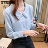 Blue Shirt Chiffon Doll Collar Top Long Sleeved Spring and Autumn Women's Shirt