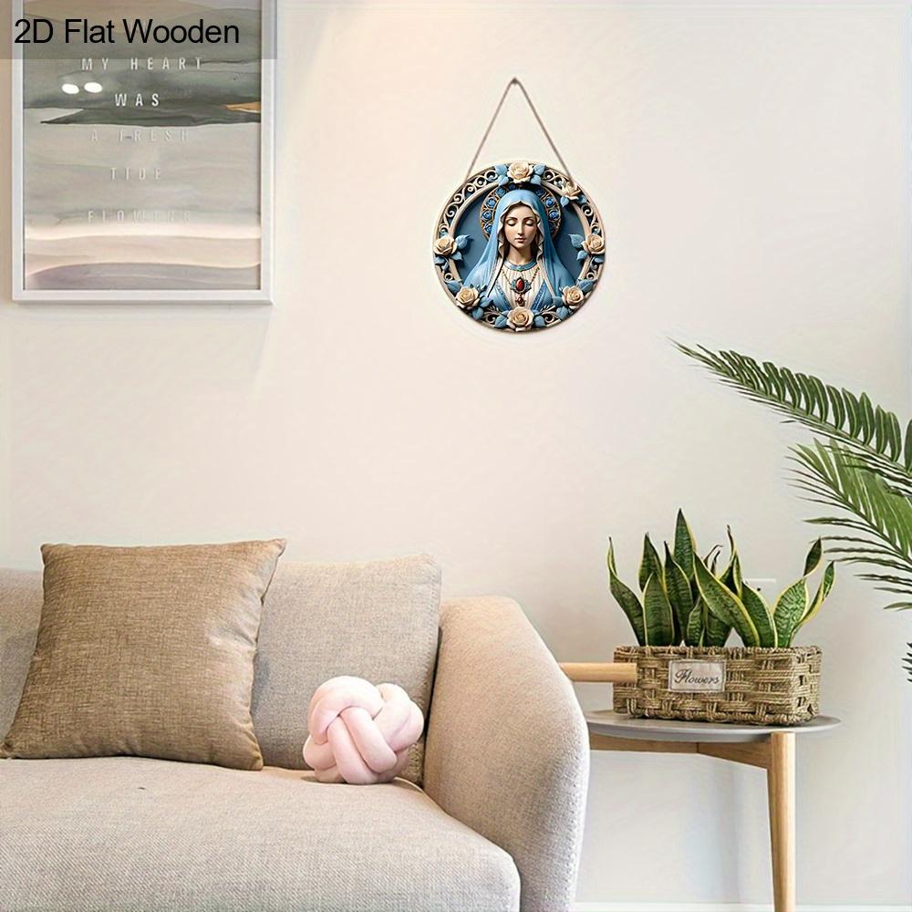 Elegant Wooden Sign with Our Lady Pattern, Unique Round Sign for Wall Front Door Hanging Decor, Ideal Festival Ornament