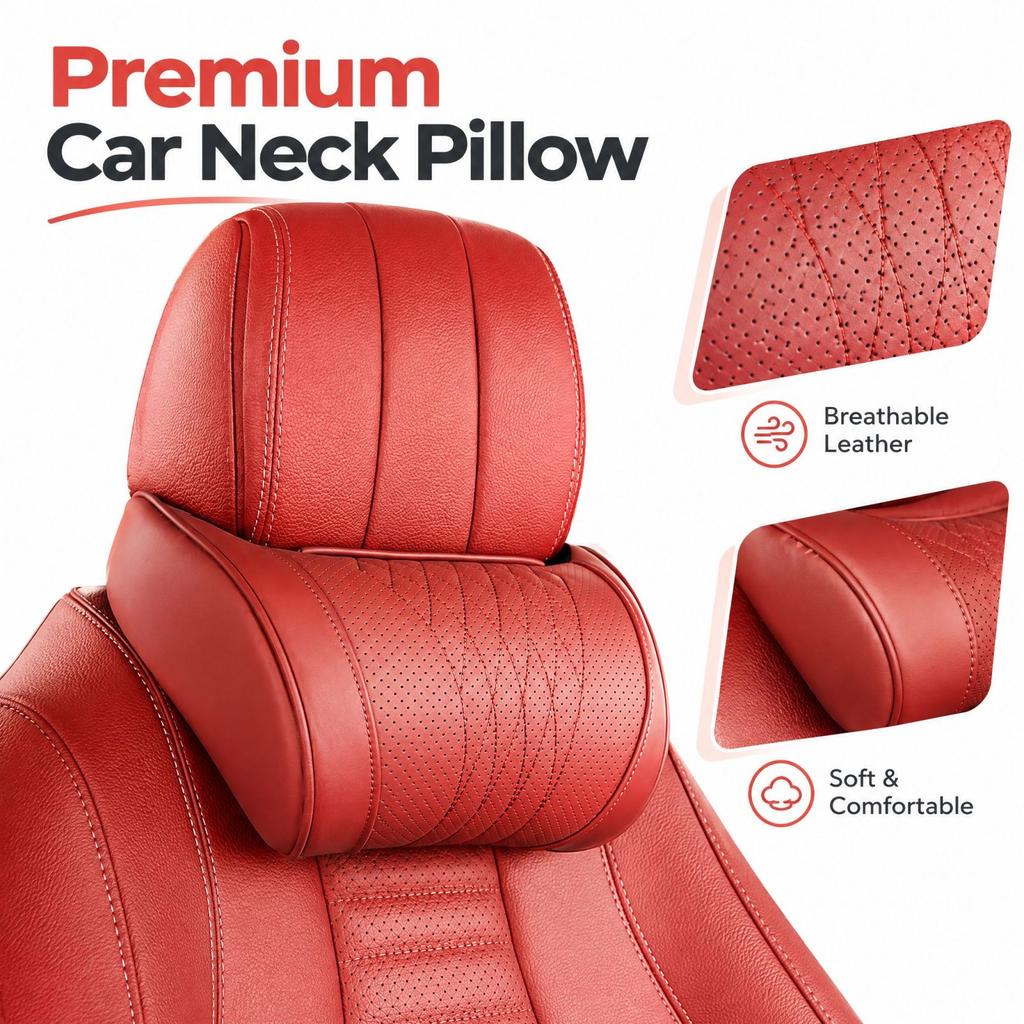 Car Headrest Neck, Leather Neck Support Cushion for Driving, Interior Accessories