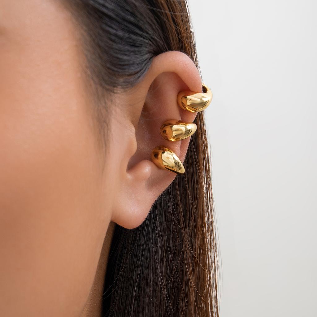 Ingemark 3Pc/Set Trendy Geometric C-shaped Clip Earrings for Women Hip-Hop Glossy Ear Cuff No Piercing Earring Jewelry Gifts
