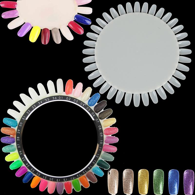36 Colors Round Nail Polish Gel Color Palette Chart Display Art Tip Fake Nail Board