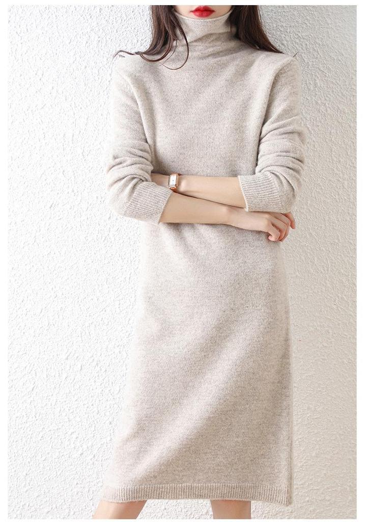 Women's Loose High Neck Wool-Cashmere Knit Dress