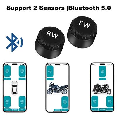 Motocyklový TPMS Bluetooth5.0 Bezdrátový Systém Monitorování Tlaku v Pneumatikách IP67 Vodotěsný se 2 Externími Senzory Podpora Android/IOS