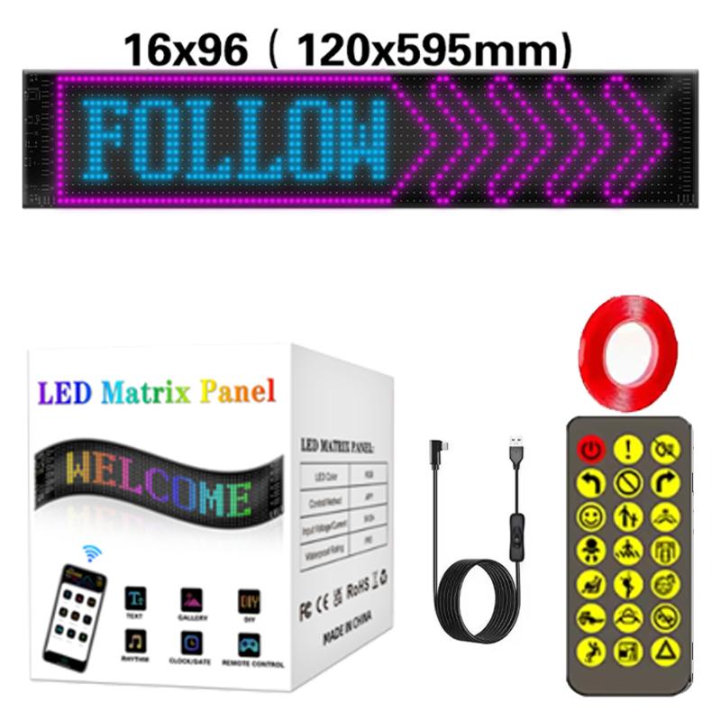 RGB LED Matrix Pixel Panel Flexible Waterproof Scrolling Text Advertising Sign Bluetooth APP Programmable Screen for Car Display