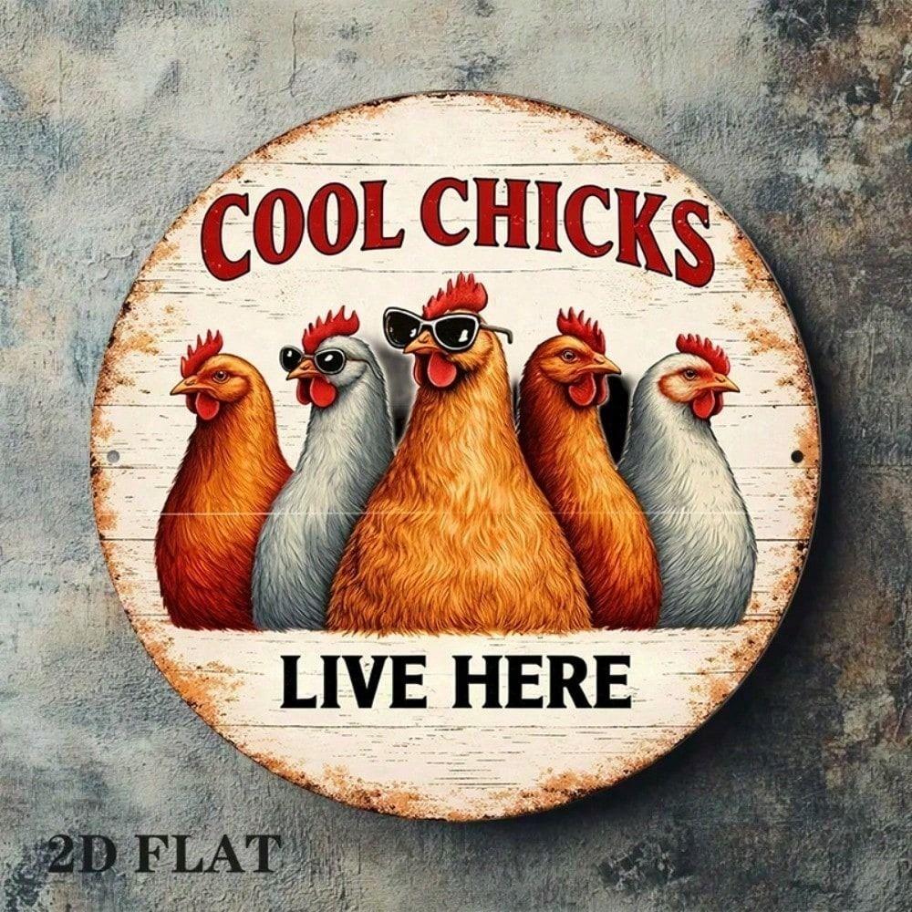 Vintage Round Metal Chicken Sign Wall Art Kitchen Decor