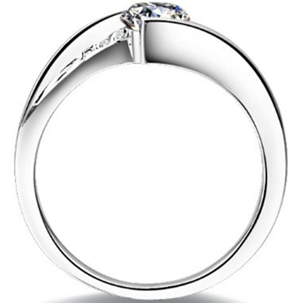 [THREE MAN] Pure Silver Wedding Ring, Women's Engagement Ring, 0.5CT Simulated Diamond, Platinum Jewelry, Beautiful Case Gift for Girls, Stamped PT950