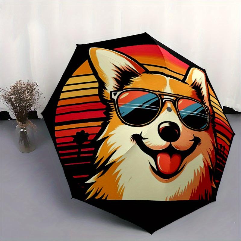 1pc Sunglasses Corgi Automatic Umbrella - Auto Open/Close Folding Umbrella with Reinforced 8-Rib Frame, 109