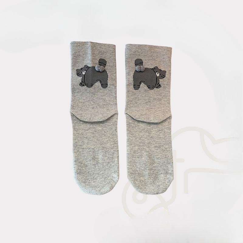 

Милые носки с котиком-яйцом для женщин, летние тонкие хлопковые носки, носки до середины икры, модные трехмерные мультяшные носки с маленькими шариками 1 pair светло-серый