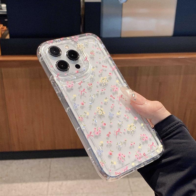 INS cute floral apple 15 mobile phone case iphone14promax transparent soft rubber 13/12/11 anti-drop xr