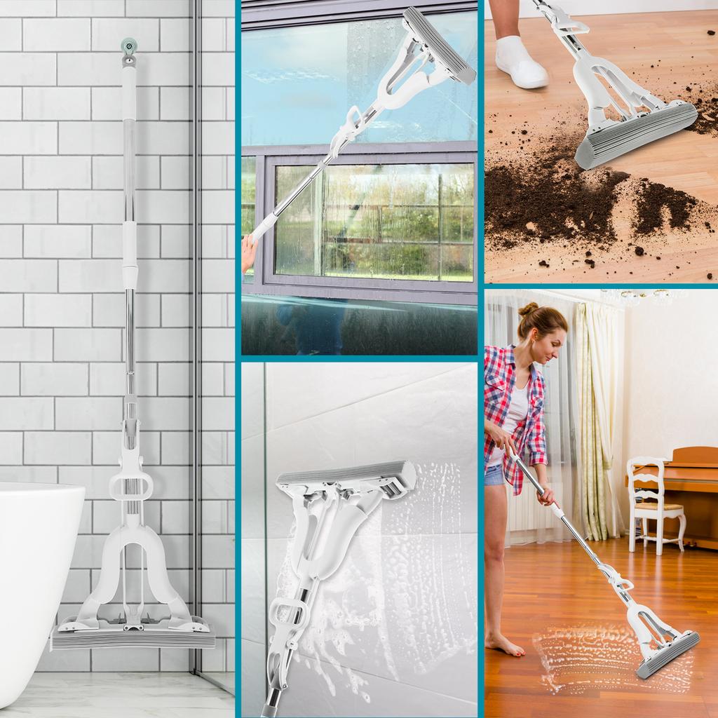 Schwammmopp zum Bodenreinigen, freies Händewaschen, Baumwollkopf zum Ausdrücken, ersetzt supersaugfähigen Schwamm-Rollmopp für Nass- und Trockengebrauch