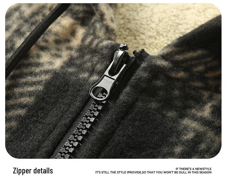 Europäischer Herren Herbst-Winter Gestreifter Karomuster Samt Hoodie Strickjacke - Verdickt Mode Lässig Sportbekleidung