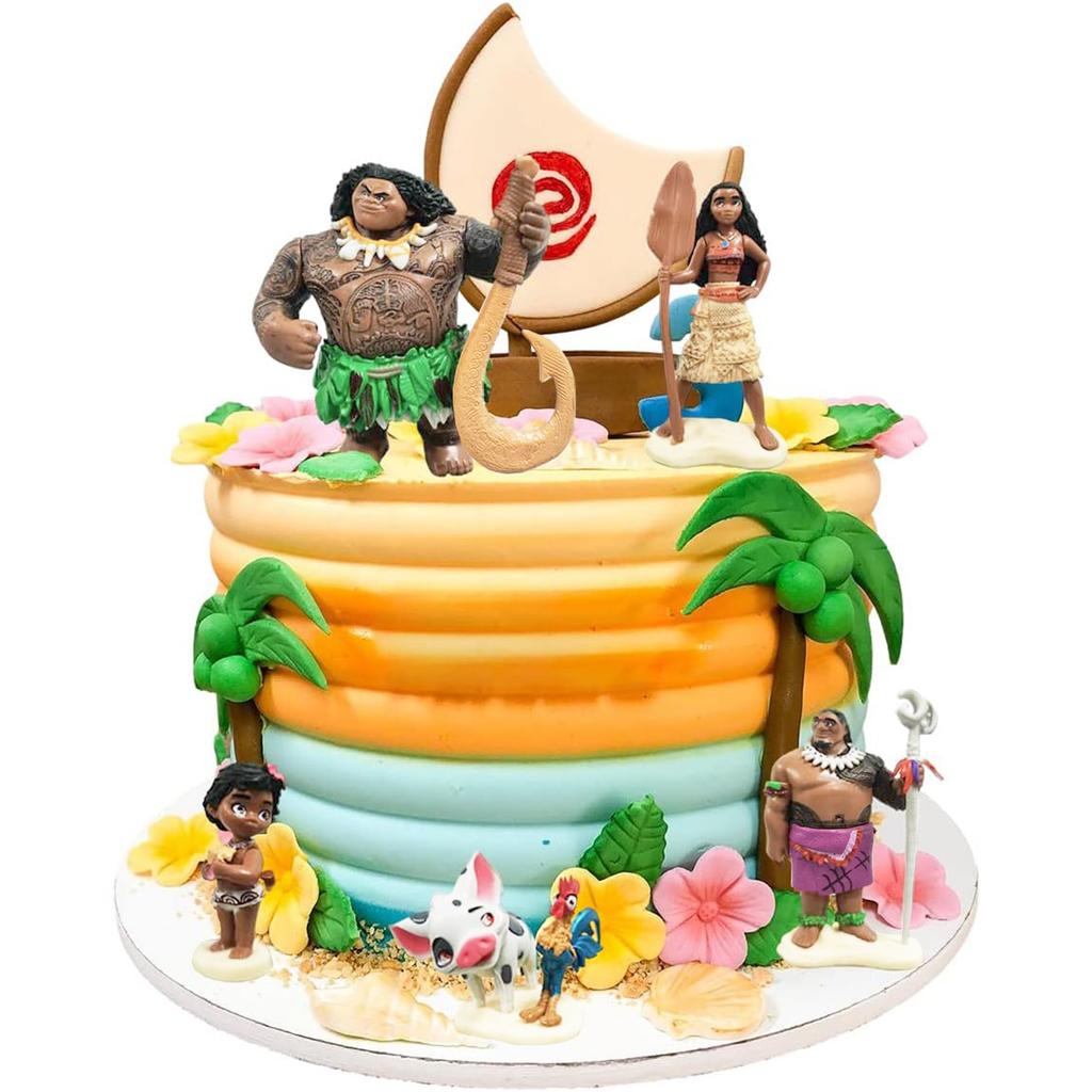 6PCS Moana Princess Cake Toppers, Moana Themed Party Supplies, Cake Toppers for Kids Girls Fans Birthday Baby Shower Decoration