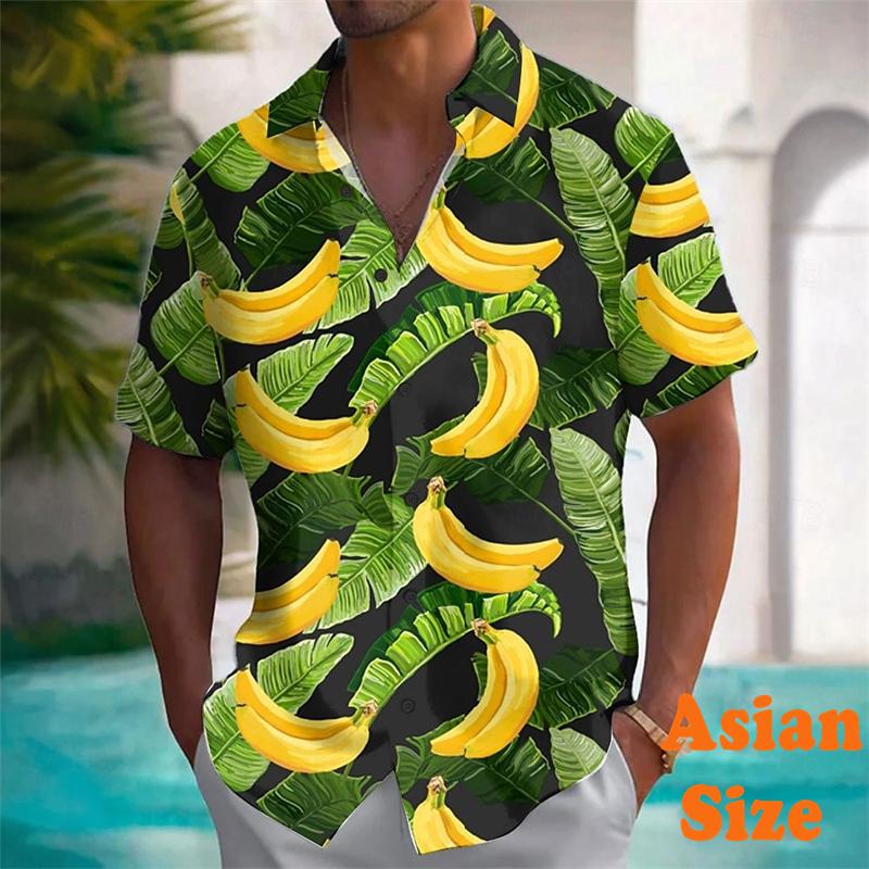 Herren Hawaiianhemd Tropisches Bananenmuster Lustig 3D-Druckhemd Kurzarm Einreiher Strandhemden Damen Bluse