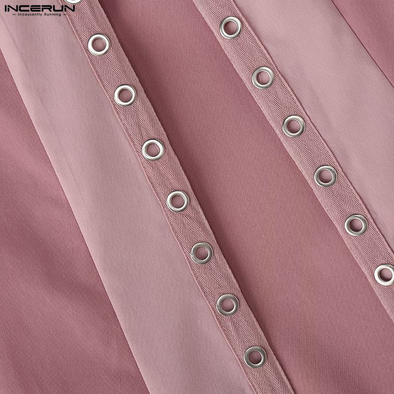 INCERUN Men Stand Neck Sleeveless Open Front Eyelet Casual Cosplay Long Vest Cardigan