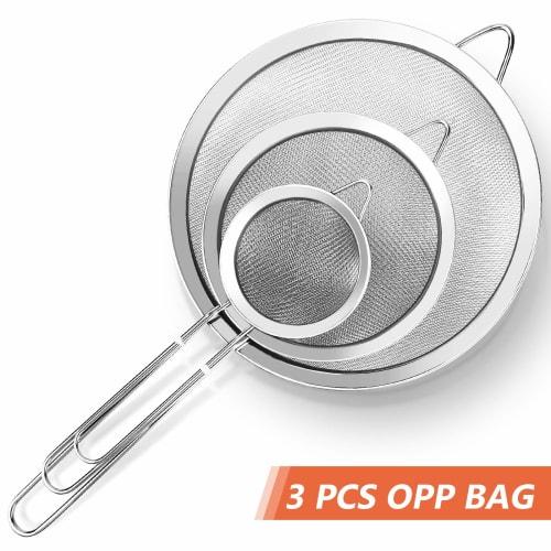 YLYL 3 Pcs Super Wire Extra Fine Mesh Strainer with Handle, Small Medium Large Size Sifter Metal Strainer Set, Stainless Steel Sieve Fine Mesh Straine