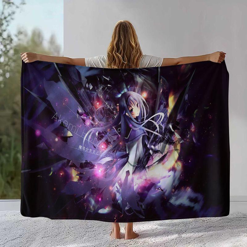 Cute Puella Magi Madoka Magica Cartoon Flannel Blanket,Ultra Soft Warm Plush Throw for Home Bedroom Bed Sofa Cover Office Picnic