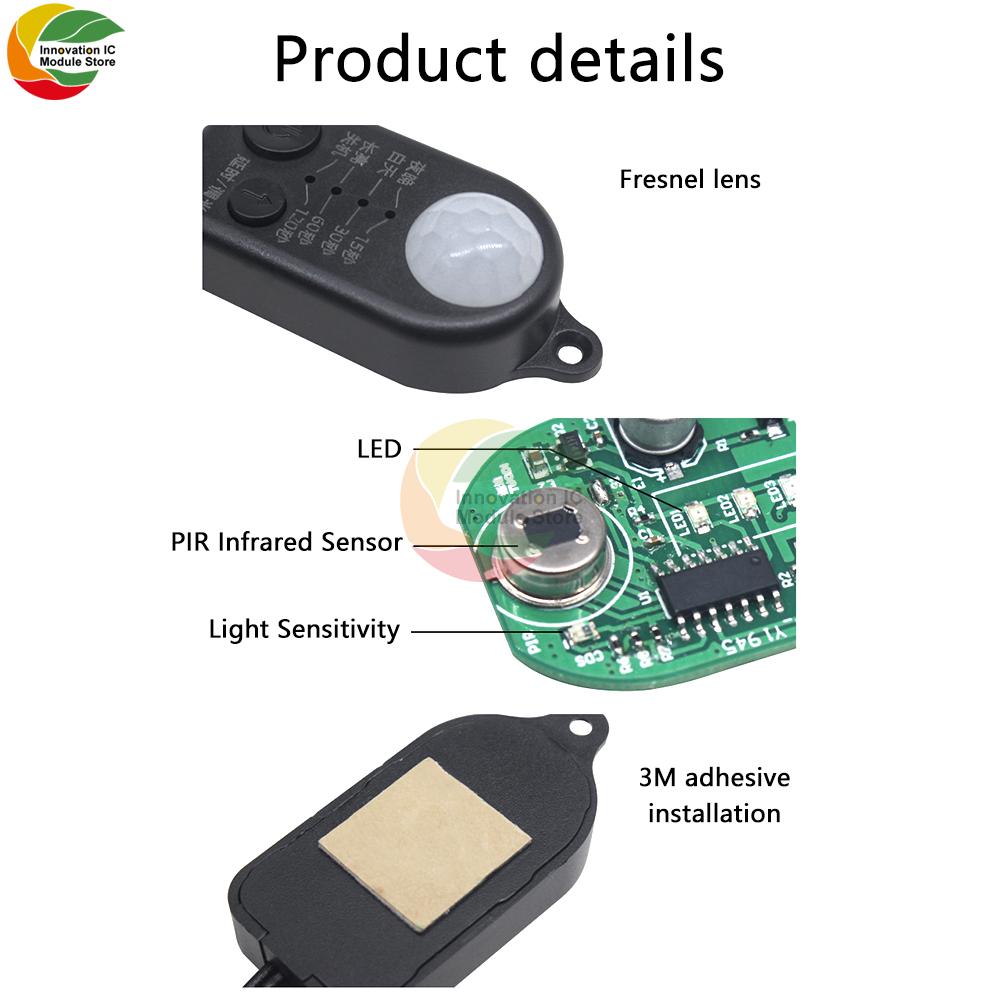DC 5V-24V 5A PIR Motion Activated Sensor Light Switch Occupancy Motion Sensor with DC Coupler Cable for LED Strip Light